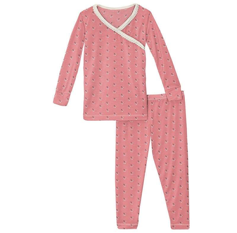 Girl's Print Bamboo Long Sleeve Scallop Kimono Pajama Set - Strawberry Baby Berries