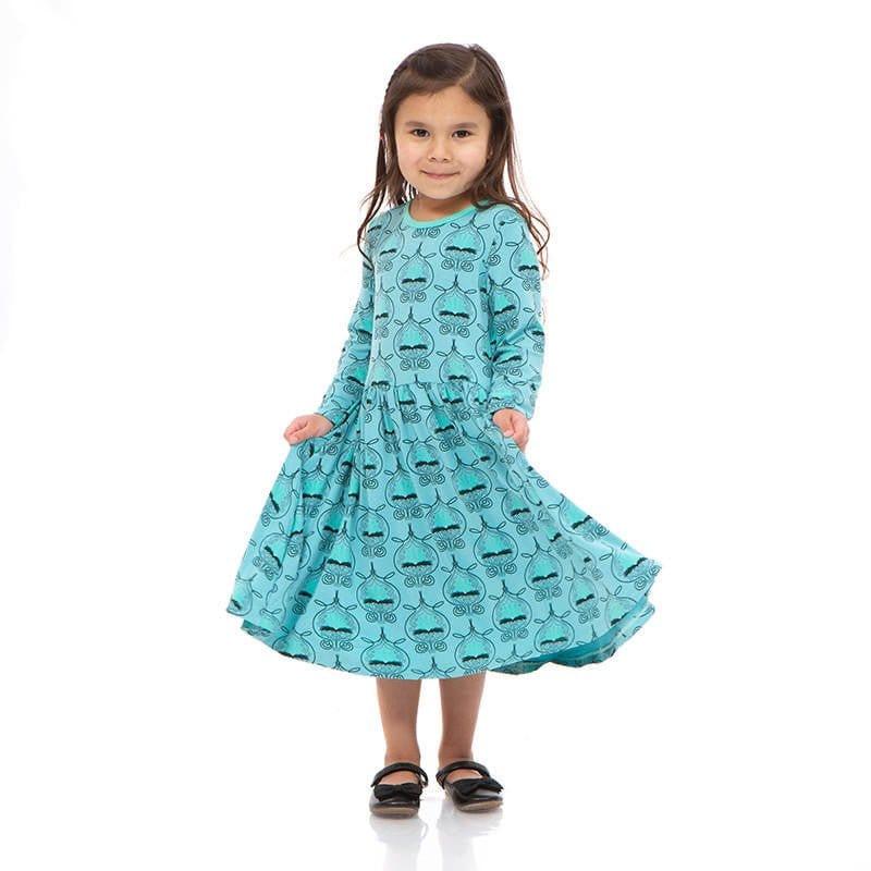 Girl's Print Bamboo Long Sleeve Twirl Dress - Art Nouveau Floral - Image 2