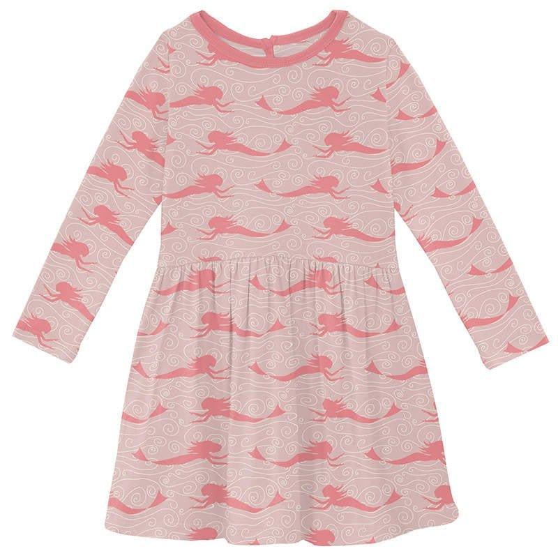 Girl's Print Bamboo Long Sleeve Twirl Dress - Baby Rose Mermaid