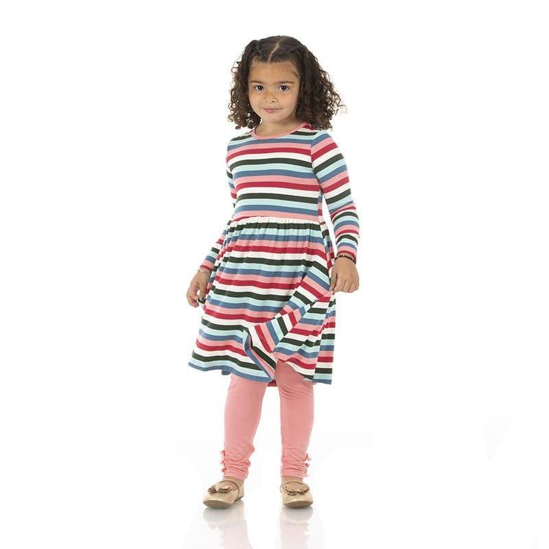 Girl's Print Bamboo Long Sleeve Twirl Dress - Snowball Multi Stripe - Image 2