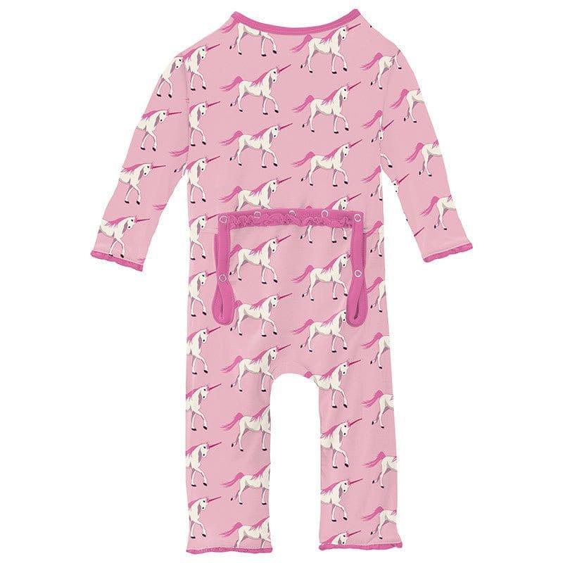 Girl's Print Bamboo Muffin Ruffle Coverall with 2-Way Zipper - Cake Pop Prancing Unicorn - Image 2