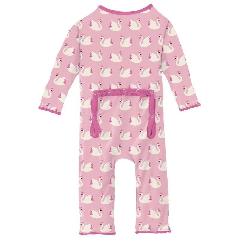 Girl's Print Bamboo Muffin Ruffle Coverall with 2-Way Zipper - Cake Pop Swan Princess - Image 2