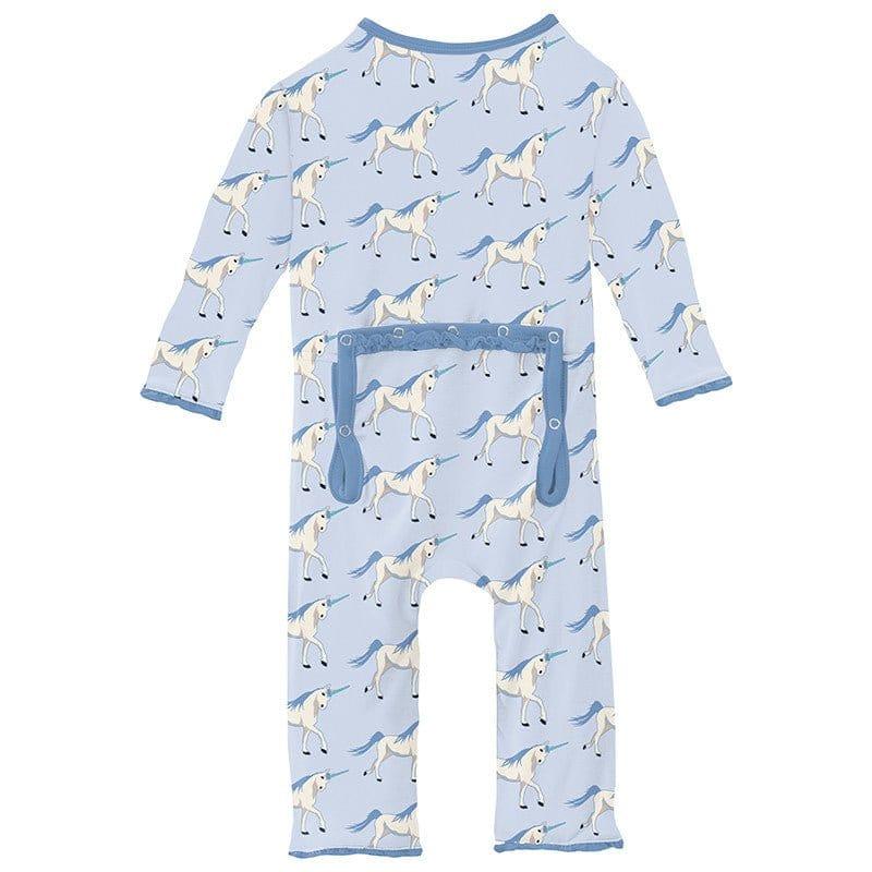 Girl's Print Bamboo Muffin Ruffle Coverall with 2-Way Zipper - Dew Prancing Unicorn - Image 2