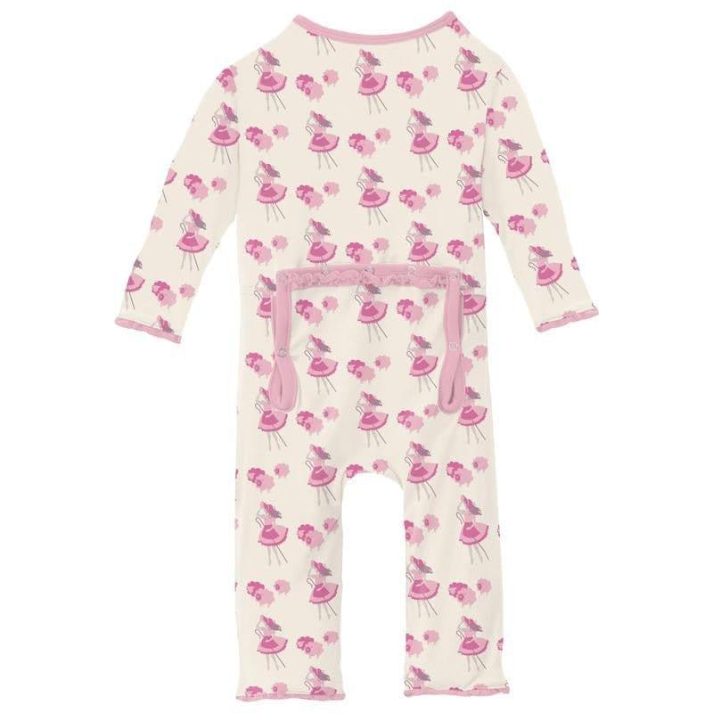 Girl's Print Bamboo Muffin Ruffle Coverall with 2-Way Zipper - Natural Little Bo Peep - Image 2