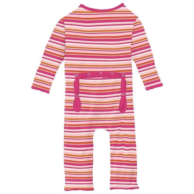 Girl's Print Bamboo Muffin Ruffle Coverall with Zipper - Anniversary Sunset Stripe - Image 2