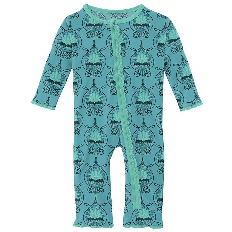 Girl's Print Bamboo Muffin Ruffle Coverall with Zipper - Art Nouveau Floral