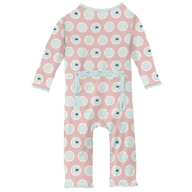 Girl's Print Bamboo Muffin Ruffle Coverall with Zipper - Baby Rose Porthole - Image 2