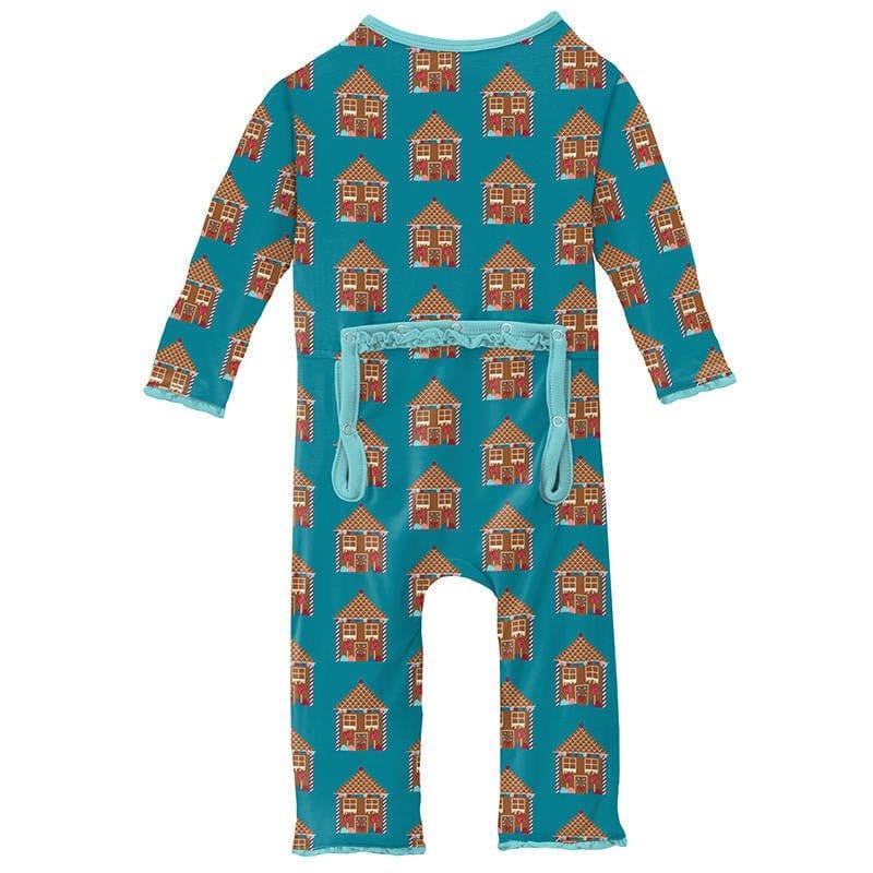 Girl's Print Bamboo Muffin Ruffle Coverall with Zipper - Bay Gingerbread - Image 2