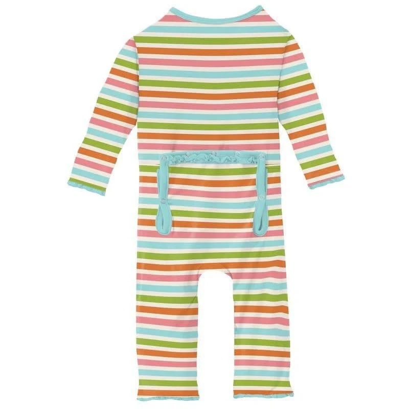 Girl's Print Bamboo Muffin Ruffle Coverall with Zipper - Beach Day Stripe - Image 2