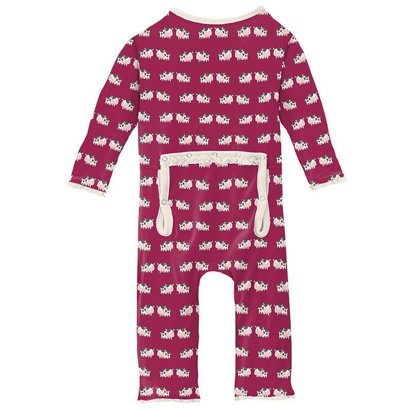 Girl's Print Bamboo Muffin Ruffle Coverall with Zipper - Berry Cow (15ANV) - Image 2