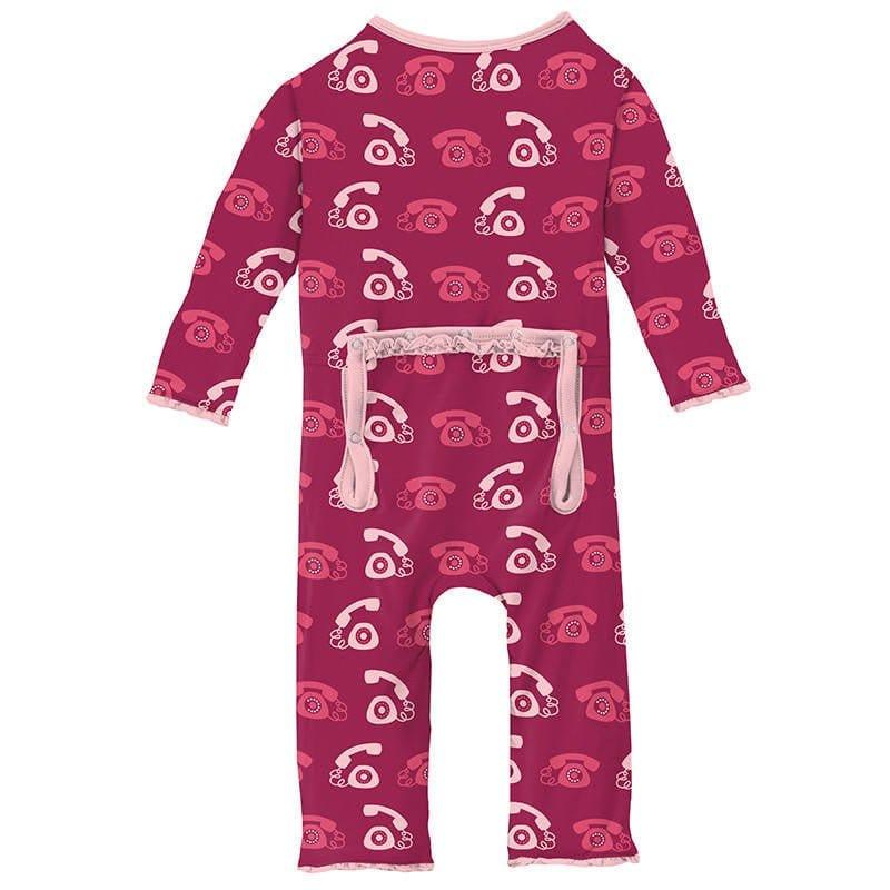 Girl's Print Bamboo Muffin Ruffle Coverall with Zipper - Berry Telephone (15ANV) - Image 2