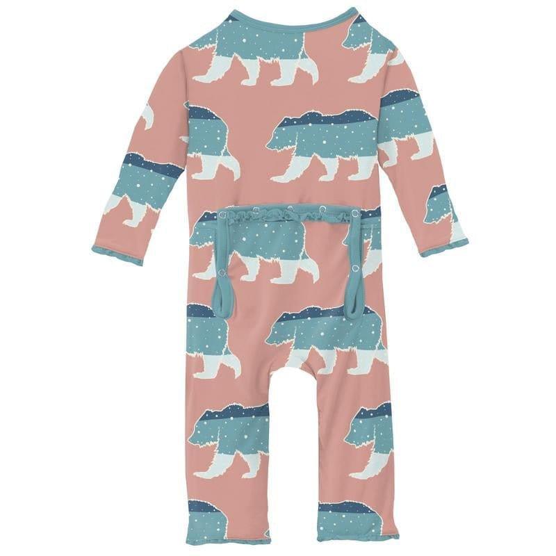 Girl's Print Bamboo Muffin Ruffle Coverall with Zipper - Blush Night Sky Bear - Image 2