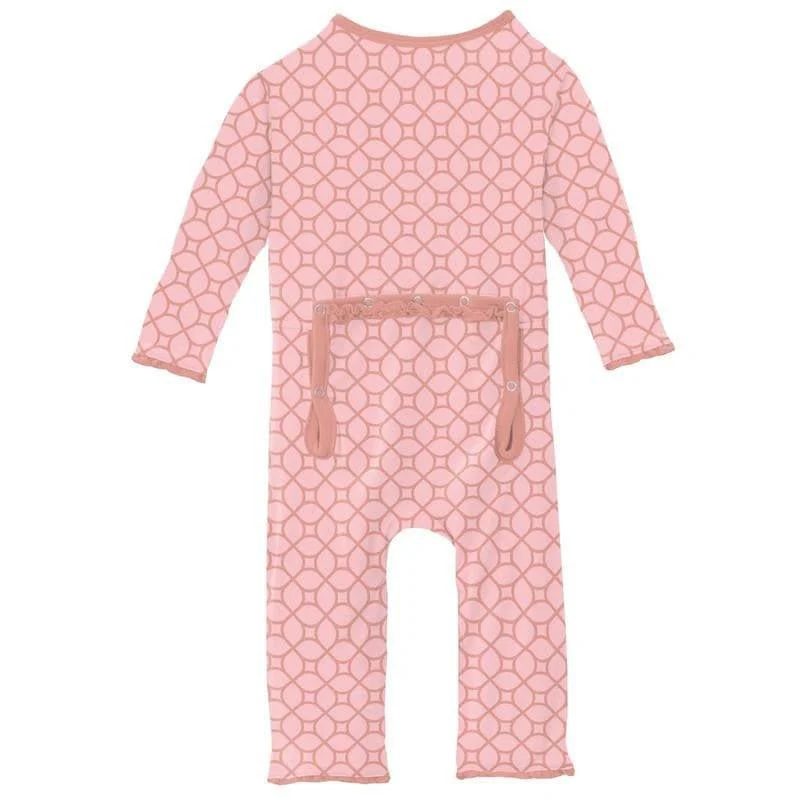 Girl's Print Bamboo Muffin Ruffle Coverall with Zipper - Blush Spring Lattice - Image 2