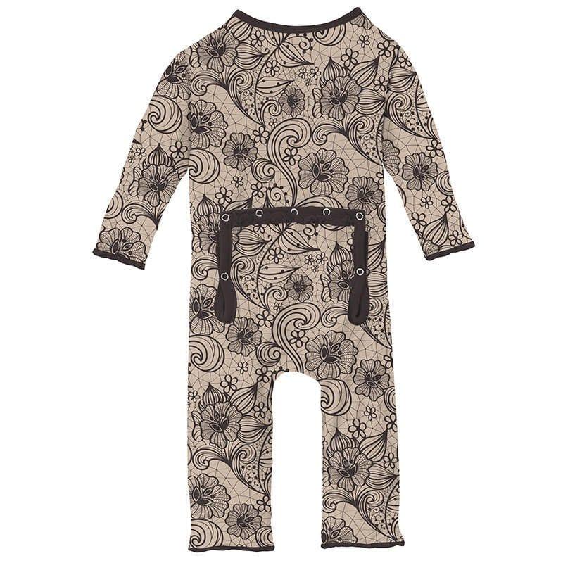 Girl's Print Bamboo Muffin Ruffle Coverall with Zipper - Burlap Lace - Image 2