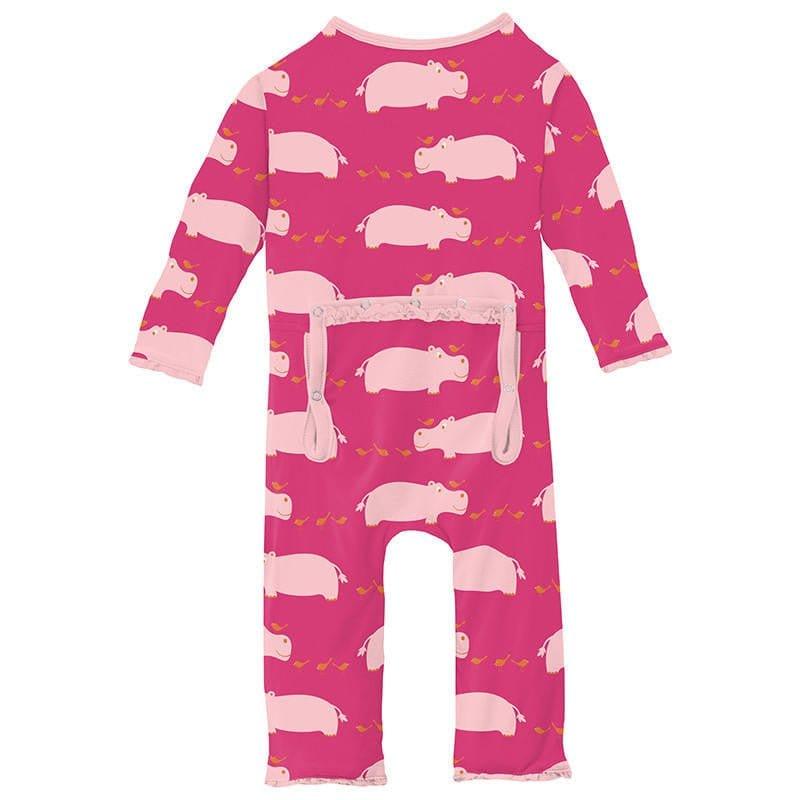 Girl's Print Bamboo Muffin Ruffle Coverall with Zipper - Calypso Hippo - Image 2