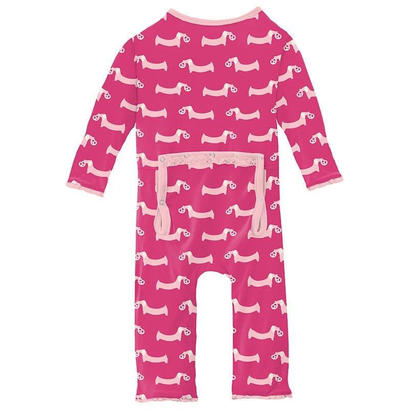 Girl's Print Bamboo Muffin Ruffle Coverall with Zipper - Calypso Pretzel Pup - Image 2
