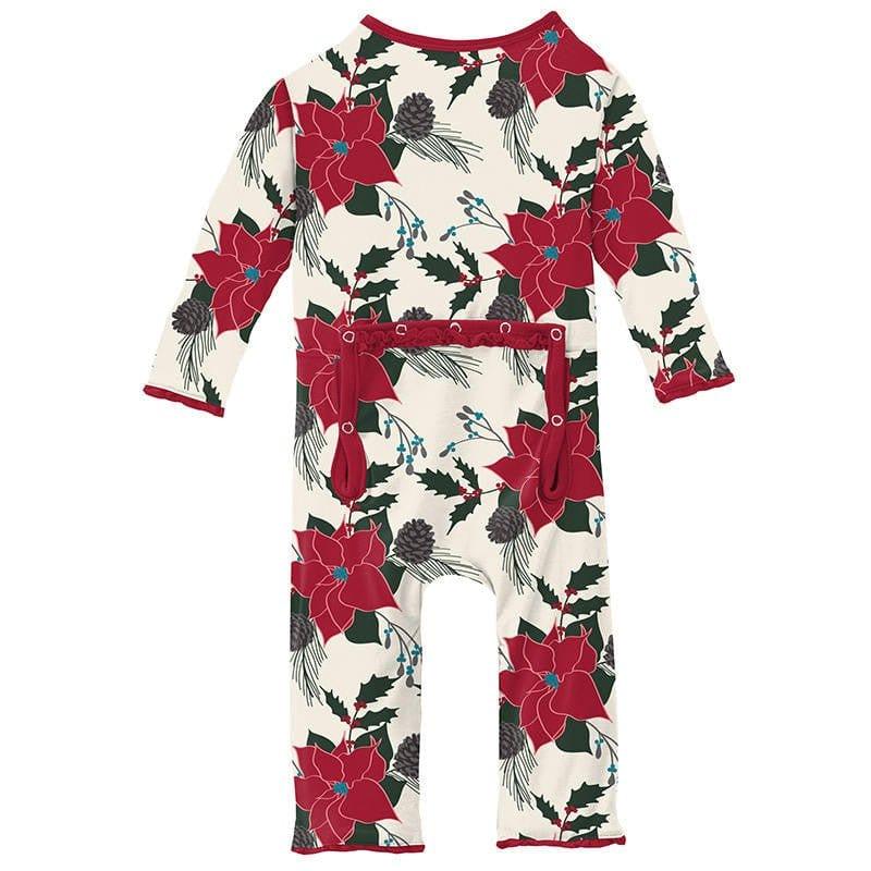 Girl's Print Bamboo Muffin Ruffle Coverall with Zipper - Christmas Floral - Image 2