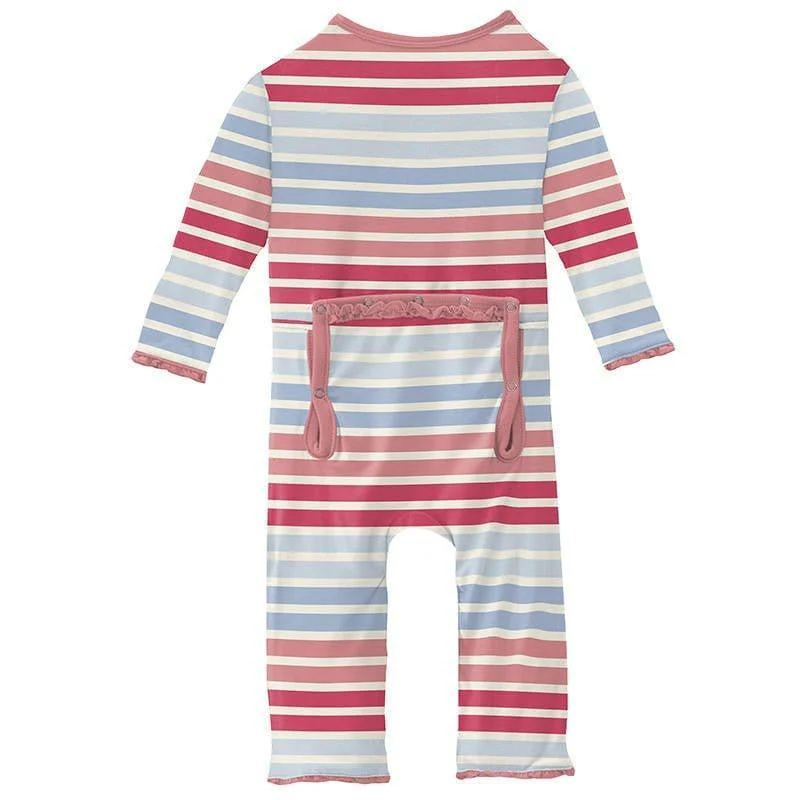 Girl's Print Bamboo Muffin Ruffle Coverall with Zipper - Cotton Candy Stripe - Image 2