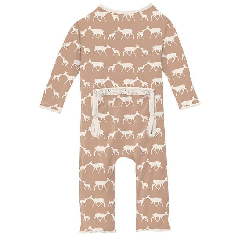 Girl's Print Bamboo Muffin Ruffle Coverall with Zipper - Doe and Fawn (15ANV) - Image 2