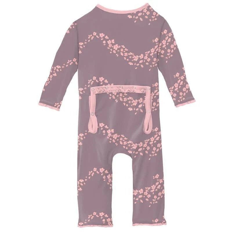 Girl's Print Bamboo Muffin Ruffle Coverall with Zipper - Elderberry Sakura Wind - Image 2