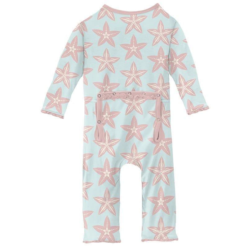 Girl's Print Bamboo Muffin Ruffle Coverall with Zipper - Fresh Air Fancy Starfish - Image 2
