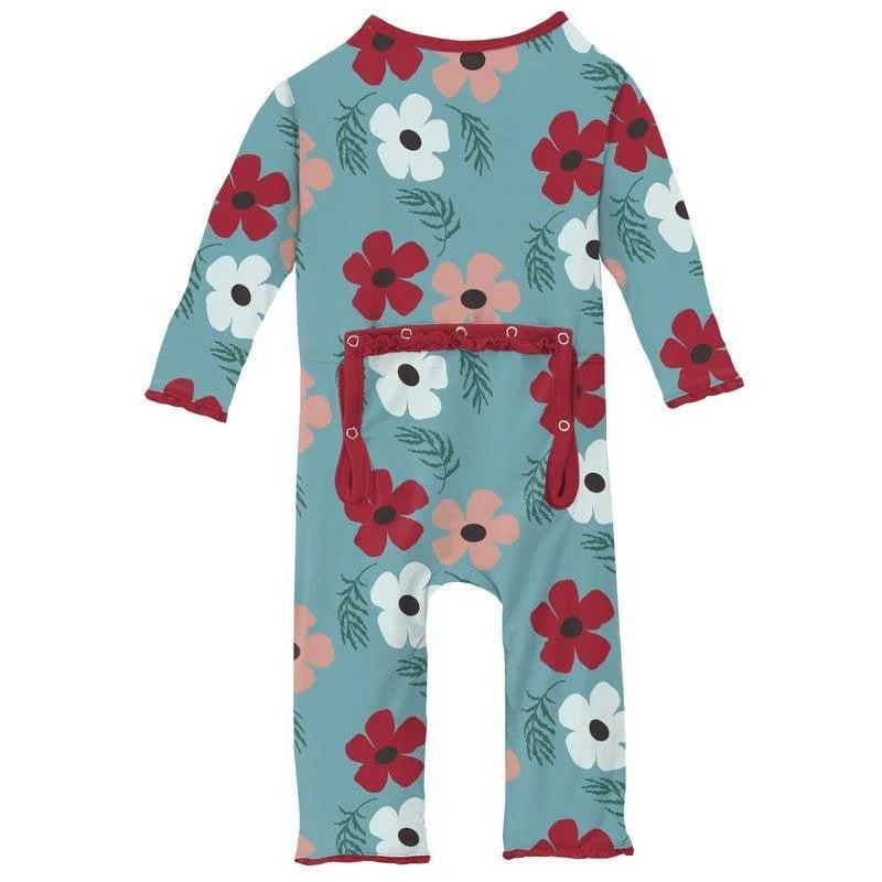 Girl's Print Bamboo Muffin Ruffle Coverall with Zipper - Glacier Wildflowers - Image 2
