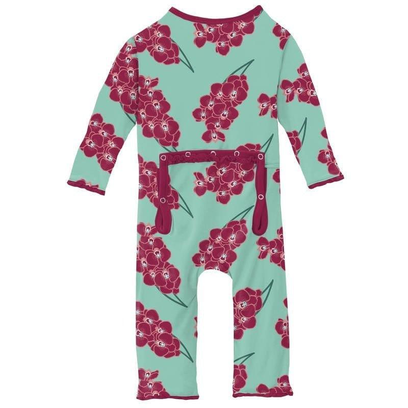 Girl's Print Bamboo Muffin Ruffle Coverall with Zipper - Glass Orchids - Image 2