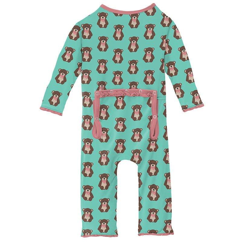 Girl's Print Bamboo Muffin Ruffle Coverall with Zipper - Glass Teddy Bear - Image 2