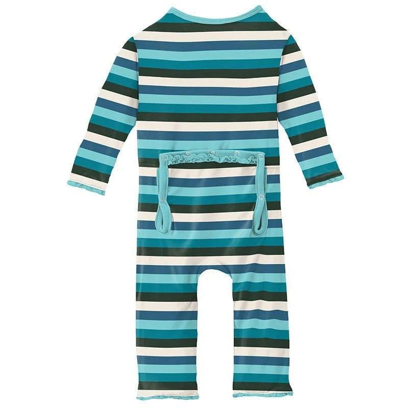 Girl's Print Bamboo Muffin Ruffle Coverall with Zipper - Ice Multi Stripe - Image 2