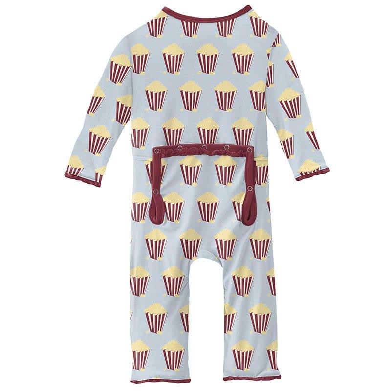 Girl's Print Bamboo Muffin Ruffle Coverall with Zipper - Illusion Blue Popcorn - Image 2