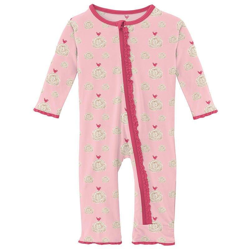 Girl's Print Bamboo Muffin Ruffle Coverall with Zipper - Lotus Hay Bales (15ANV)