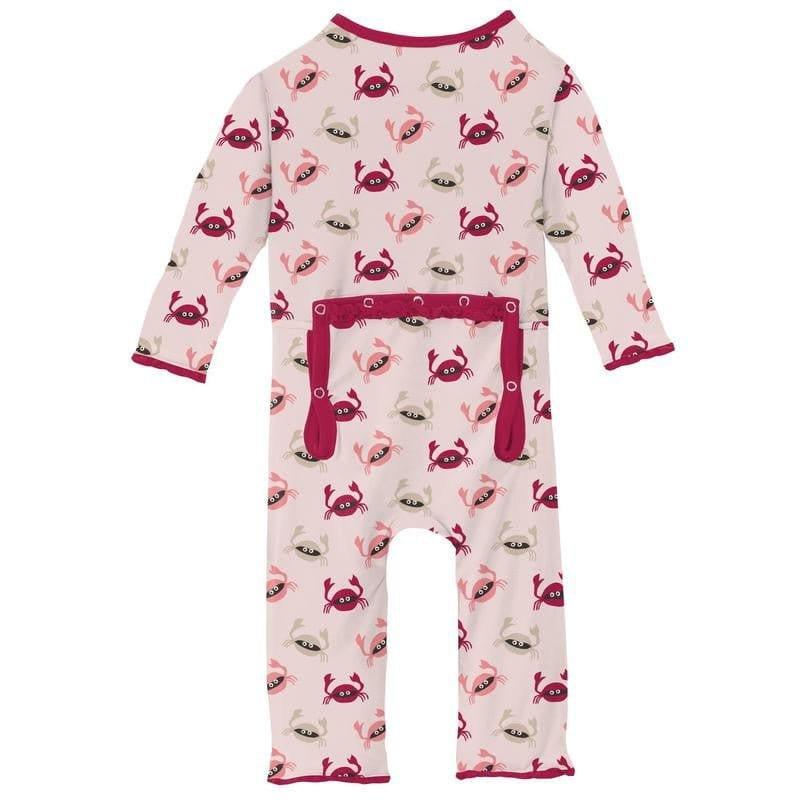 Girl's Print Bamboo Muffin Ruffle Coverall with Zipper - Macaroon Crabs - Image 2