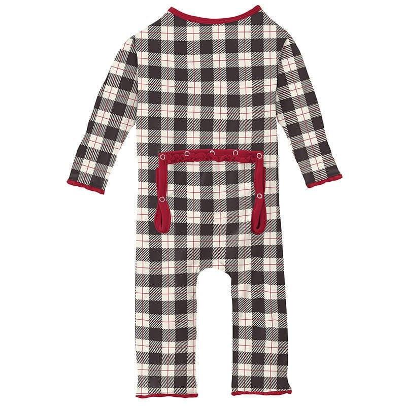 Girl's Print Bamboo Muffin Ruffle Coverall with Zipper - Midnight Holiday Plaid - Image 2