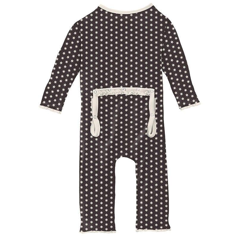 Girl's Print Bamboo Muffin Ruffle Coverall with Zipper - Midnight Tiny Snowflakes - Image 2