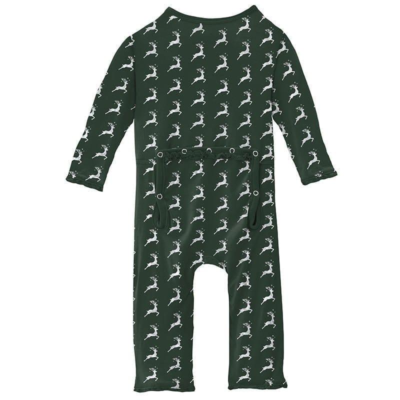 Girl's Print Bamboo Muffin Ruffle Coverall with Zipper - Mountain View Reindeer - Image 2