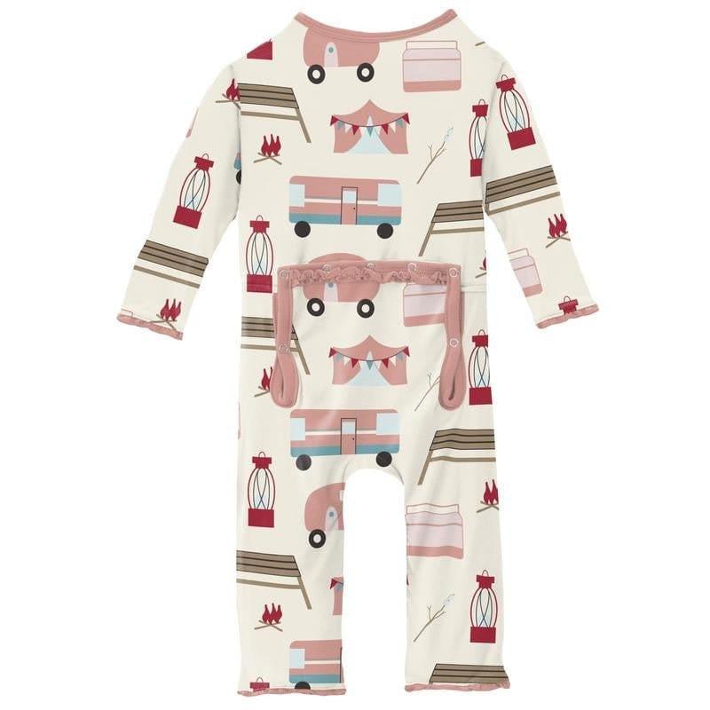 Girl's Print Bamboo Muffin Ruffle Coverall with Zipper - Natural Camping - Image 2