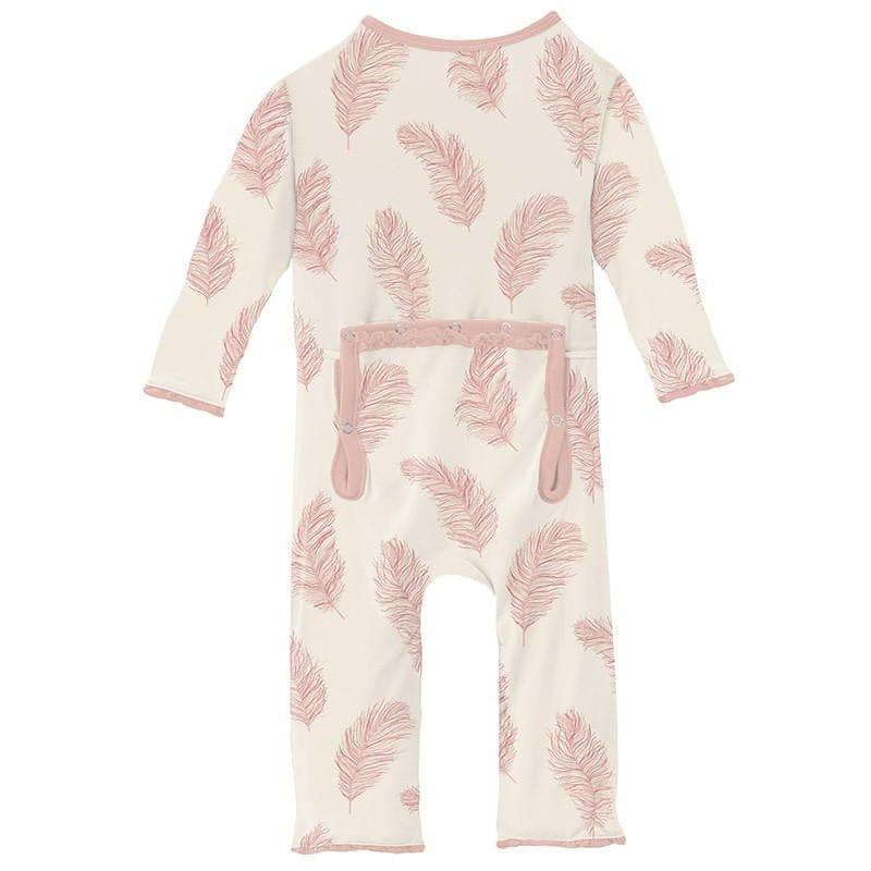Girl's Print Bamboo Muffin Ruffle Coverall with Zipper - Natural Feathers - Image 2
