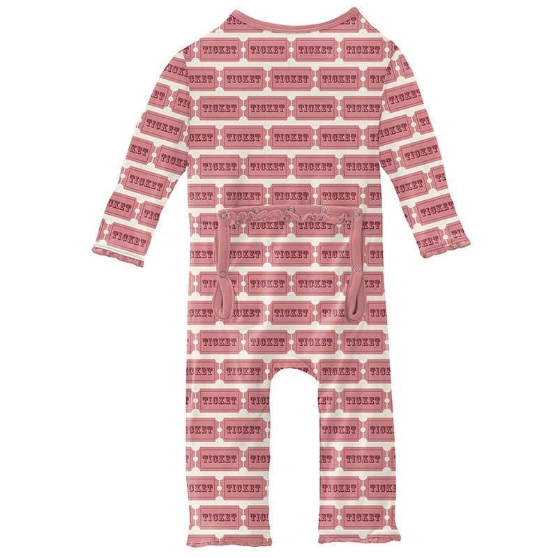 Girl's Print Bamboo Muffin Ruffle Coverall with Zipper - Natural Game Tickets - Image 2