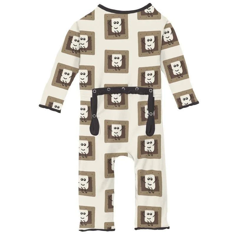 Girl's Print Bamboo Muffin Ruffle Coverall with Zipper - Natural S'mores - Image 2