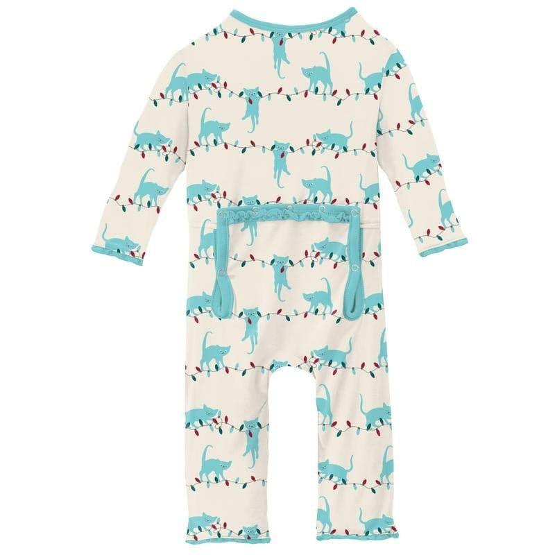 Girl's Print Bamboo Muffin Ruffle Coverall with Zipper - Natural Tangled Kittens (WCA22) - Image 2