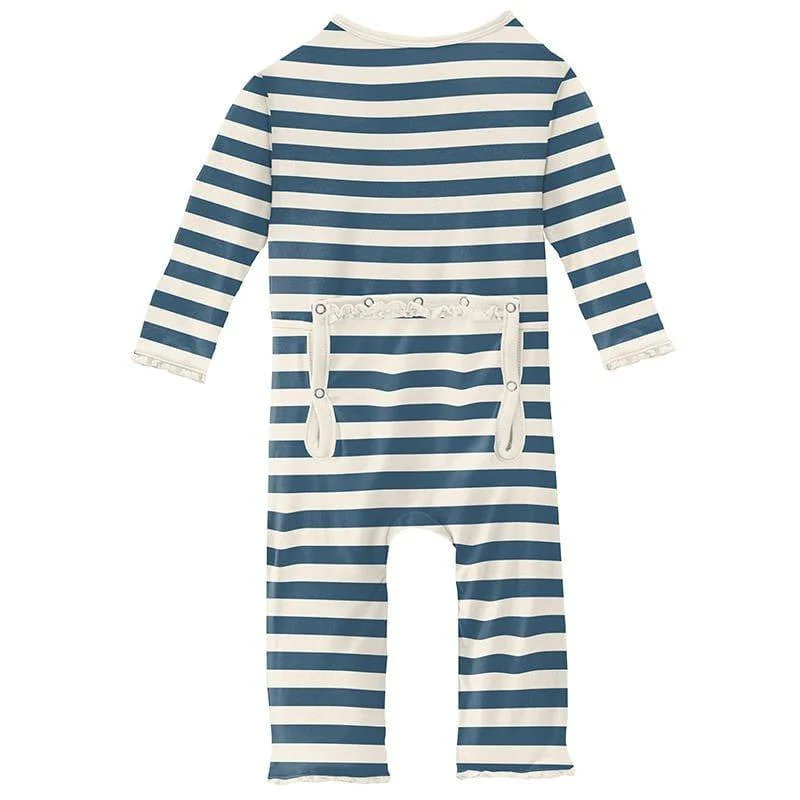 Girl's Print Bamboo Muffin Ruffle Coverall with Zipper - Nautical Stripe - Image 2