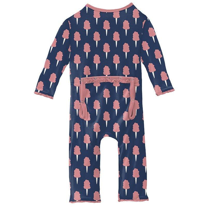 Girl's Print Bamboo Muffin Ruffle Coverall with Zipper - Navy Cotton Candy - Image 2