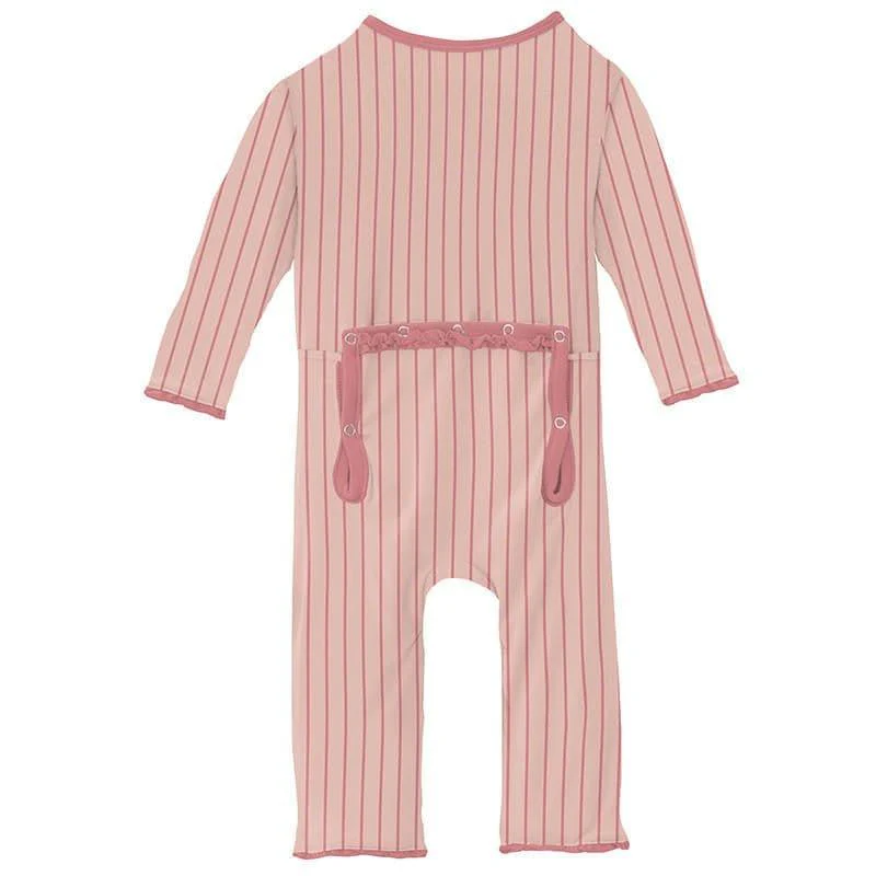 Girl's Print Bamboo Muffin Ruffle Coverall with Zipper - Pinstripe - Image 2