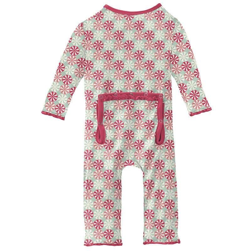 Girl's Print Bamboo Muffin Ruffle Coverall with Zipper - Pistachio Candy - Image 2