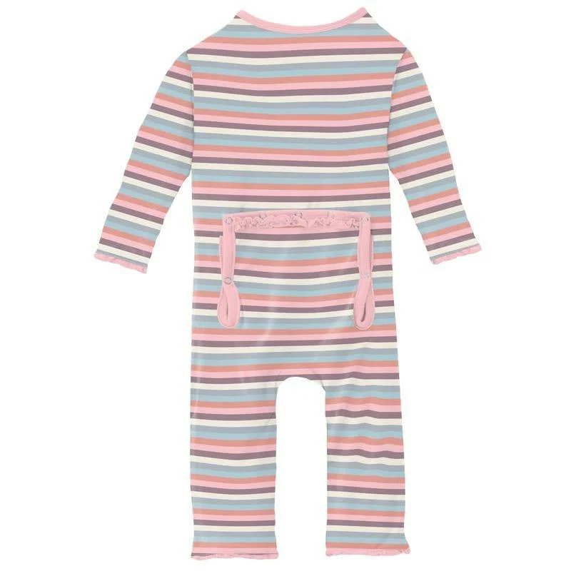Girl's Print Bamboo Muffin Ruffle Coverall with Zipper - Spring Bloom Stripe - Image 2