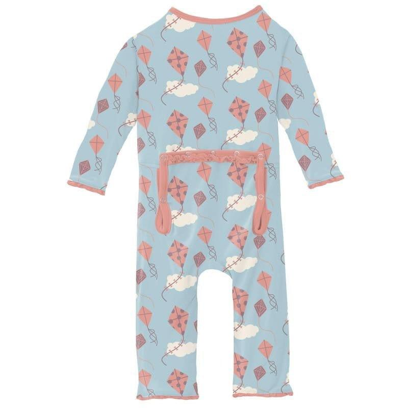 Girl's Print Bamboo Muffin Ruffle Coverall with Zipper - Spring Day Kites - Image 2
