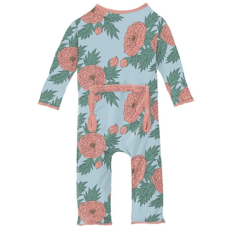 Girl's Print Bamboo Muffin Ruffle Coverall with Zipper - Spring Sky Floral - Image 2