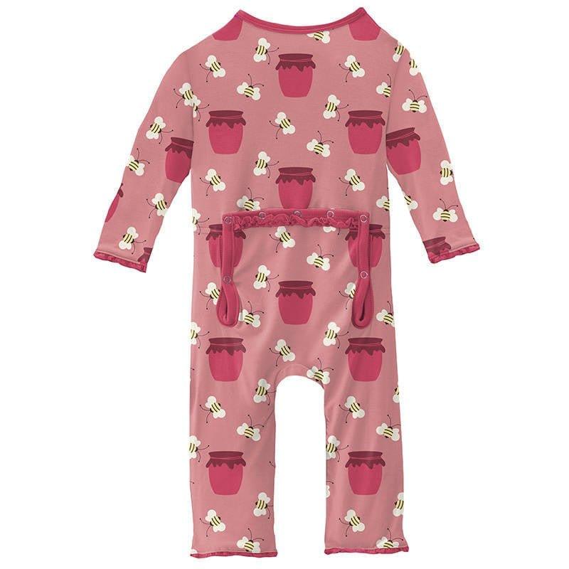 Girl's Print Bamboo Muffin Ruffle Coverall with Zipper - Strawberry Bees & Jam - Image 2