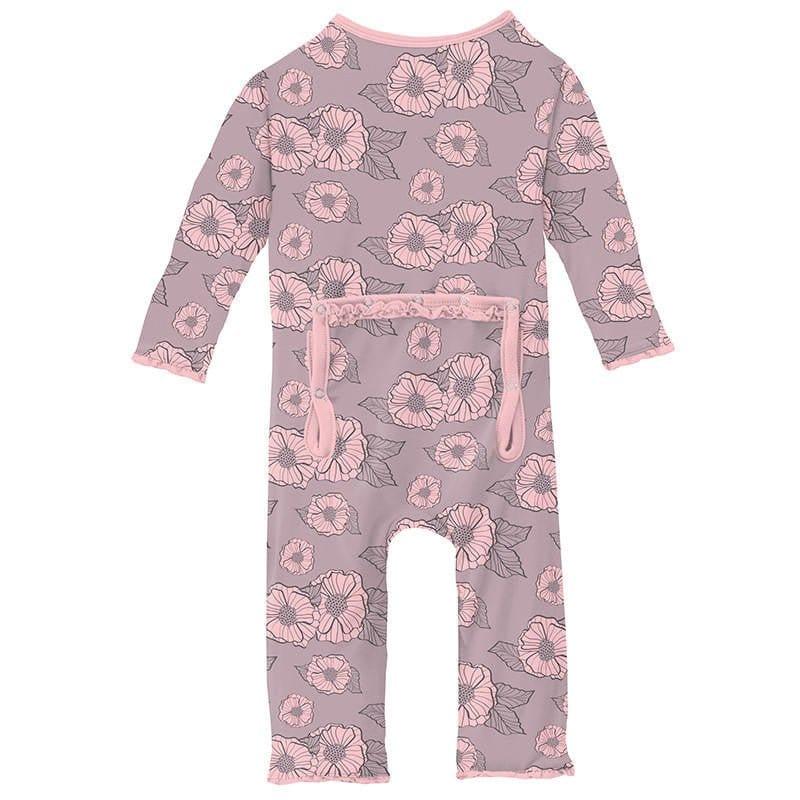 Girl's Print Bamboo Muffin Ruffle Coverall with Zipper - Sweet Pea Poppies (15ANV) - Image 2