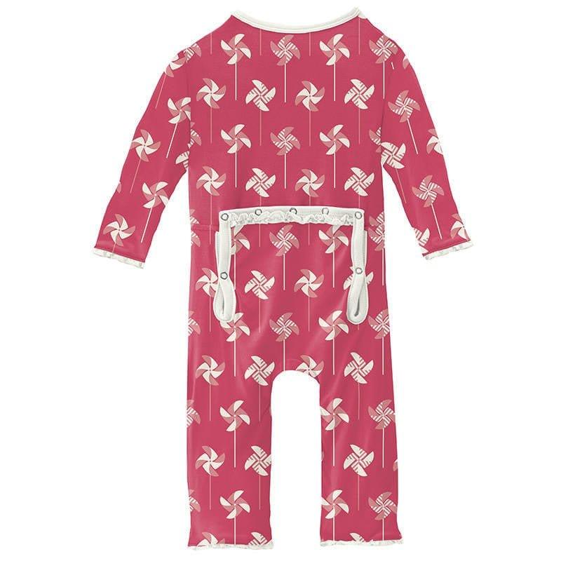 Girl's Print Bamboo Muffin Ruffle Coverall with Zipper - Taffy Pinwheel - Image 2